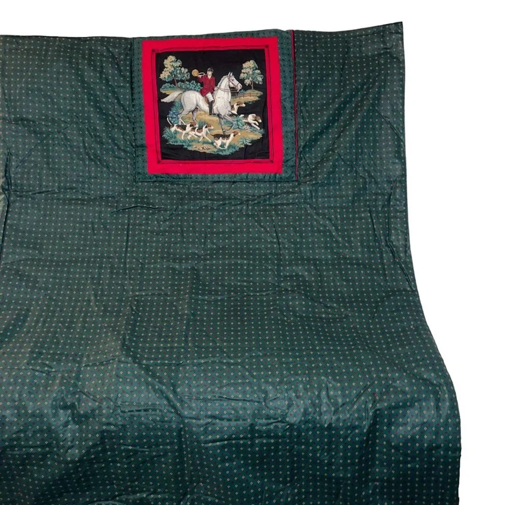 Handmade Vintage 70's Equestrian Horse Rider Beagle Hunting Pocket Quilt 70 X 43
